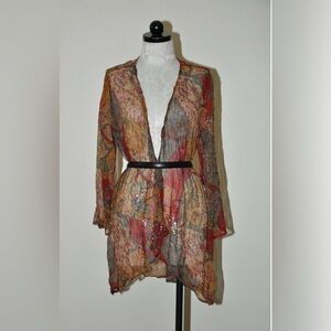 Soft Surroundings Crinkled Paisley Floral Scarf Print Sequins Kimono